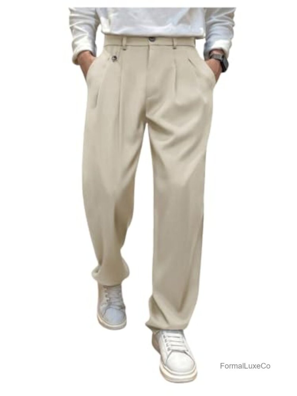 Men's Pleated Dress Pants Zipper Fly Business Suit Pants Straight Leg